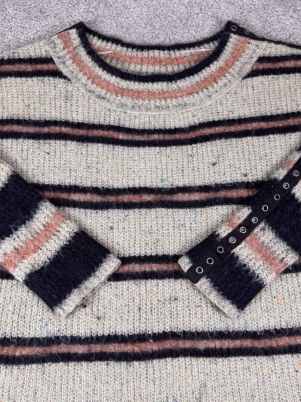 Free People Multicolor Sid Striped Tunic Pullover Boho Sweater Size S Top Eyelet